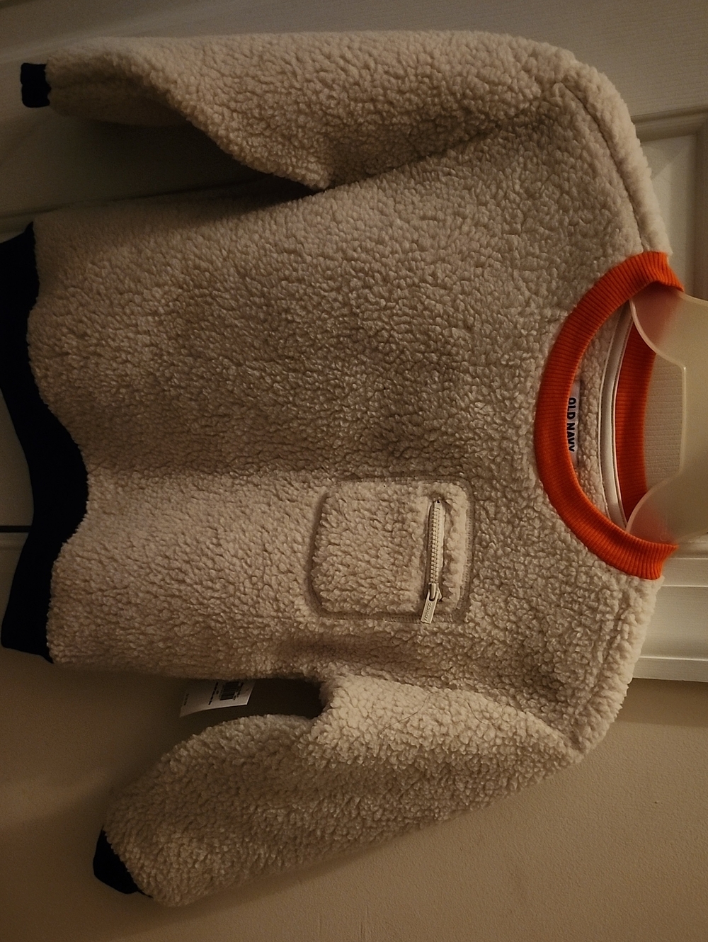 Old Navy Cream Sherpa Pullover with Orange Rib Trim